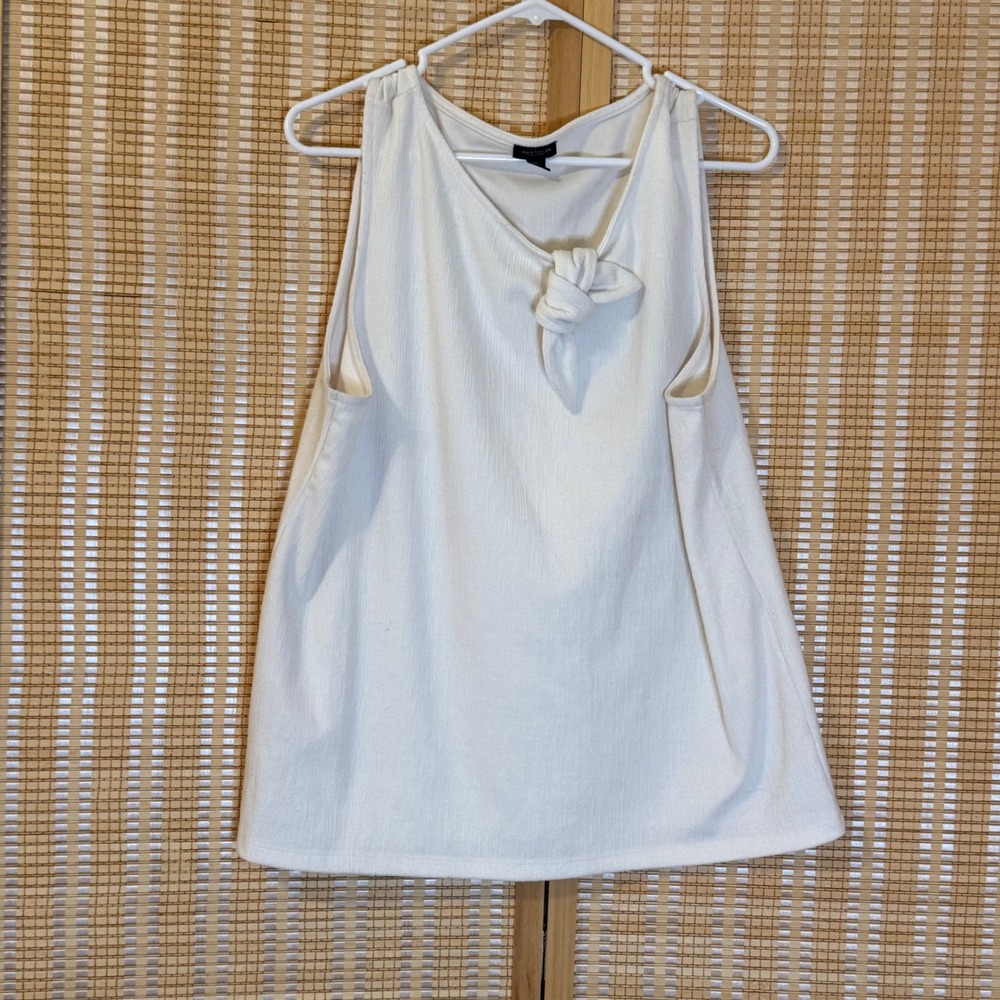 Ann Taylor Factory Cream Ribbed Tie Shoulder V-Neck Tank Top XL Ivory Textured